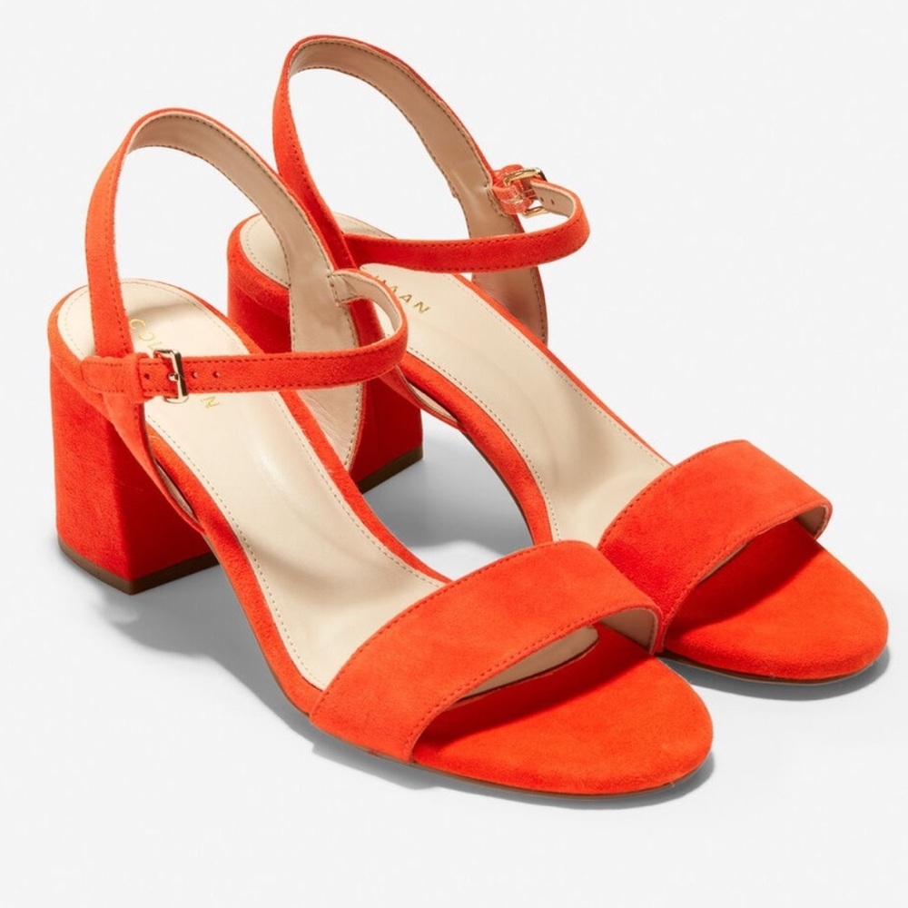 COLE HAAN Josie Block Orange Suede Sandal Heels - Orange in Size 7